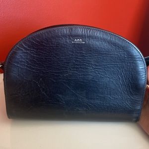 A.P.C. PARIS Black Demi-Lune bag in embossed calfskin leather used.